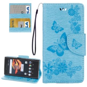 For Sony Xperia X Compact Butterflies Embossing Horizontal Flip Leather Case with Holder & Card Slots & Wallet & Lanyard(Blue) (OEM)