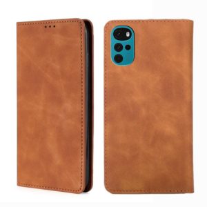 For Motorola Moto G22 Skin Feel Magnetic Horizontal Flip Leather Phone Case(Light Brown) (OEM)