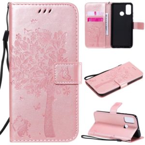 For Huawei P Smart 2020 Tree & Cat Embossed Pattern Horizontal Flip Leather Case with Holder & Card Slots & Wallet & Lanyard(Rose Gold) (OEM)