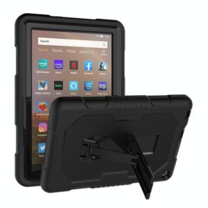 For Amazon Kindle Fire HD 8 (2020) B2 Contrast Color Silicone + PC Protective Case with Holder(Black+Black) (OEM)