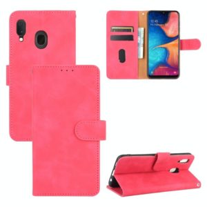 For Samsung Galaxy A20 / A30 Solid Color Skin Feel Magnetic Buckle Horizontal Flip Calf Texture PU Leather Case with Holder & Card Slots & Wallet(Rose Red) (OEM)