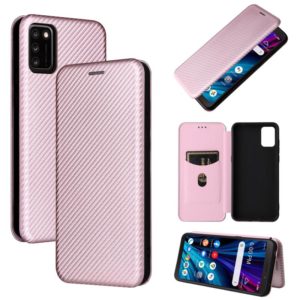 For TCL A3X Carbon Fiber Texture Horizontal Flip Leather Phone Case with Card Slot(Pink) (OEM)