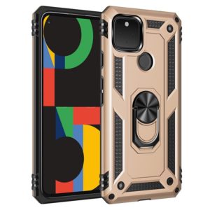 For Google Pixel 5 Shockproof TPU + PC Protective Case with 360 Degree Rotating Holder(Gold) (OEM)