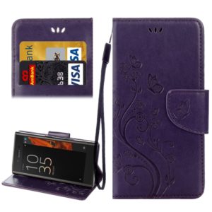 For Sony Xperia XZ Butterflies Love Flowers Embossing Horizontal Flip Leather Case with Holder & Card Slots & Wallet & Lanyard(Purple) (OEM)