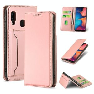 For Samsung Galaxy A20 Strong Magnetism Liquid Feel Horizontal Flip Leather Case with Holder & Card Slots & Wallet(Rose Gold) (OEM)