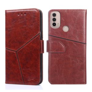 For Motorola Moto E40 Geometric Stitching Horizontal Flip Leather Phone Case(Dark Brown) (OEM)