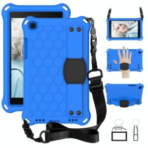 For Galaxy Tab A8.0 T290 / T295（2019） Honeycomb Design EVA + PC Four Corner Anti Falling Flat Protective Shell With Straps(Blue+Black) (OEM)