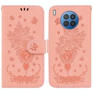 For Huawei nova 5i / Honor 50 Lite Butterfly Rose Embossed Leather Phone Case(Pink) (OEM)