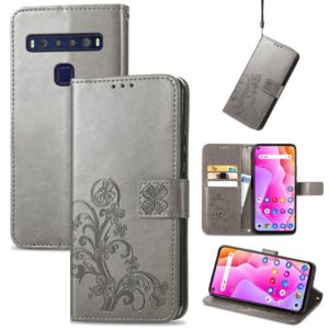 For TCL 10L Four-leaf Clasp Embossed Buckle Mobile Phone Leather Case(Gray) (OEM)