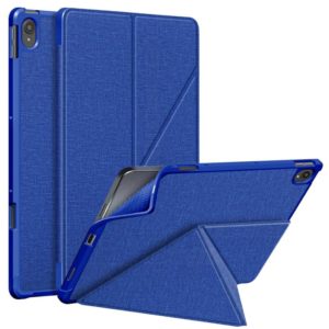 For Lenovo Tab P11 TB-J606F Cloth Texture Multi-folding Horizontal Flip PU Leather Shockproof Case with Holder & Sleep / Wake-up Function(Blue) (OEM)