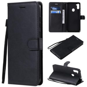 For Samsung Galaxy A11 Solid Color Horizontal Flip Protective Leather Case with Holder & Card Slots & Wallet & Photo Frame & Lanyard(Black) (OEM)