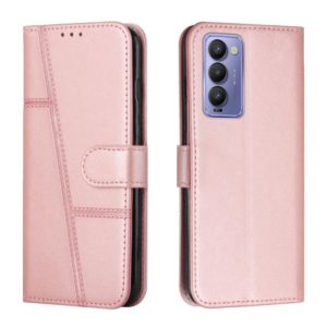 For Tecno Camon 18 / 18P Stitching Calf Texture Buckle Leather Phone Case(Pink) (OEM)