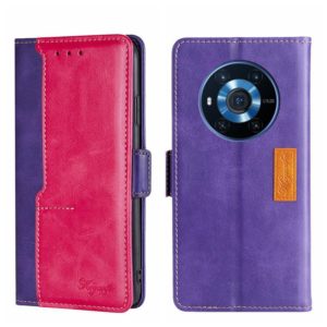For Honor Magic3 Contrast Color Side Buckle Leather Phone Case(Purple + Rose Red) (OEM)