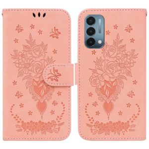 For OnePlus Nord N200 5G Butterfly Rose Embossed Leather Phone Case(Pink) (OEM)