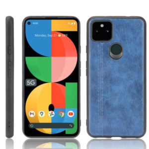 For Google Pixel 5a 5G Shockproof Sewing Cow Pattern Skin PC + PU + TPU Case(Blue) (OEM)