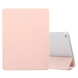 For iPad 9.7(2018)/(2017)/Air 2/Air 3-folding Electric Pressed Skin Texture Horizontal Flip Shockproof Transparent TPU + PU Leather Case with Holder & Pen Slot & Sleep / Wake-up Function(Light Pink) (OEM)