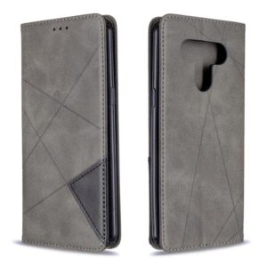 For LG K51 Rhombus Texture Horizontal Flip Magnetic Leather Case with Holder & Card Slots & Wallet(Grey) (OEM)