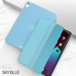 For iPad Air 2022 / 2020 10.9 Three-folding Surface PU Leather TPU Matte Soft Bottom Case with Holder & Sleep / Wake-up Function(Sky blue) (OEM)