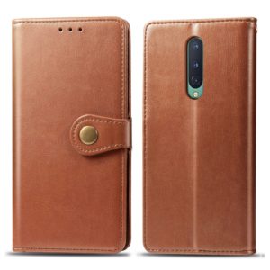 For OnePlus 8 Retro Solid Color Leather Buckle Phone Case with Lanyard & Photo Frame & Card Slot & Wallet & Stand Function(Brown) (OEM)