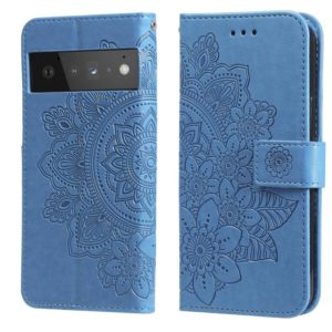 For Google Pixel 6 Pro 7-petal Flowers Embossing Pattern Horizontal Flip PU Leather Case with Holder & Card Slots & Wallet & Photo Frame(Blue) (OEM)