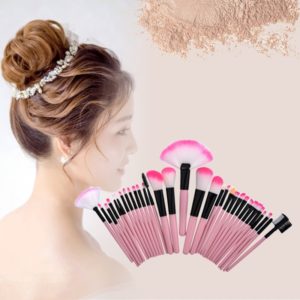 32 in 1 Wood Handle Makeup Brush Cosmetic Foundation Cream Powder Blush Makeup Tool Set(Pink) (OEM)