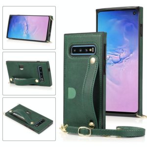 For Samsung Galaxy S10 Wrist Strap PU+TPU Shockproof Protective Case with Crossbody Lanyard & Holder & Card Slot(Green) (OEM)