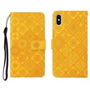 For iPhone X / XS Ethnic Style Embossed Pattern Horizontal Flip Leather Case with Holder & Card Slots & Wallet & Lanyard(Yellow) (OEM)