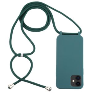 For iPhone 12 mini Candy Colors TPU Protective Case with Lanyard(Dark Green) (OEM)