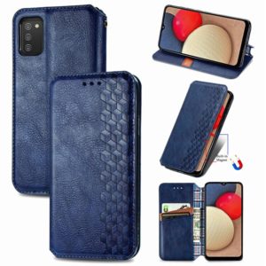 For Samsung Galaxy A02s(US Edition) Cubic Grid Pressed Horizontal Flip Magnetic PU Leather Case with Holder & Card Slots & Wallet(Blue) (OEM)