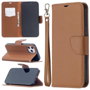 For iPhone 12 Pro Max Litchi Texture Pure Color Horizontal Flip Leather Case with Holder & Card Slots & Wallet & Lanyard(Brown) (OEM)