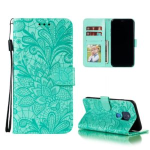 For Motorola Moto G Play (2021) Lace Flower Embossing Pattern Horizontal Flip Leather Case with Holder & Card Slots & Wallet & Photo Frame(Green) (OEM)