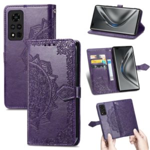 For Honor V40 5G Mandala Flower Embossed Horizontal Flip Leather Case with Bracket / Card Slot / Wallet / Lanyard(Purple) (OEM)