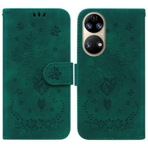 For Huawei P50 Butterfly Rose Embossed Leather Phone Case(Green) (OEM)