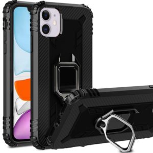 For iPhone 12 Pro Max Carbon Fiber Protective Case with 360 Degree Rotating Ring Holder(Black) (OEM)