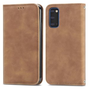 For Samsung Galaxy S20 Retro Skin Feel Business Magnetic Horizontal Flip Leather Case with Holder & Card Slots & Wallet & Photo Frame(Brown) (OEM)