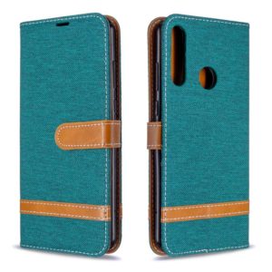 For Huawei Y6P Color Matching Denim Texture Horizontal Flip Leather Case with Holder & Card Slots & Wallet & Lanyard(Green) (OEM)