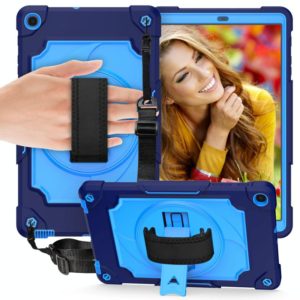 For Samsung Galaxy Tab A 10.1 (2019)/T515 360 Degree Rotation Turntable Contrast Color Robot Shockproof Silicone + PC Protective Case with Holder(Navy Blue + Blue) (OEM)