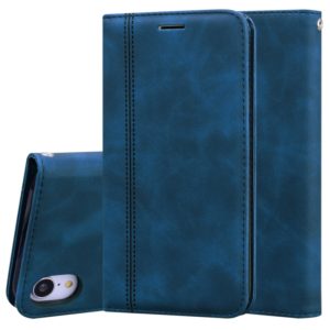 For iPhone XR Frosted Business Magnetic Horizontal Flip PU Leather Case with Holder & Card Slot & Lanyard(Blue) (OEM)