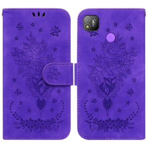 For Tecno Pop 4 Butterfly Rose Embossed Leather Phone Case(Purple) (OEM)