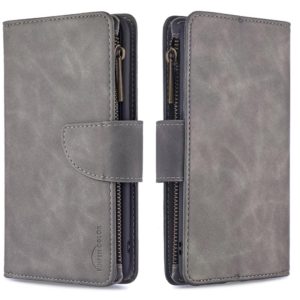 For iPhone 12 / 12 Pro Skin Feel Detachable Magnetic Zipper Horizontal Flip PU Leather Case with Multi-Card Slots & Holder & Wallet & Photo Frame & Lanyard(Gray) (OEM)