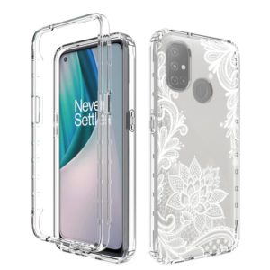 For OnePlus Nord N10 5G PC+TPU Transparent Painted Phone Case(White Flower) (OEM)