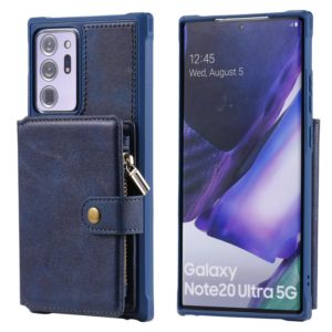 Zipper Shockproof Protective Case with Card Slots & Bracket & Photo Holder & Wallet Function For Samsung Galaxy Note20 Ultra(Blue) (OEM)