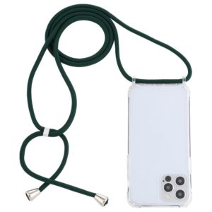 For iPhone 12 Pro Max Transparent Acrylic Airbag Shockproof Phone Protective Case with Lanyard(Dark Green) (OEM)