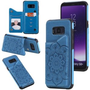 For Samsung Galaxy S8 Plus Flower Embossing Pattern Shockproof Protective Case with Holder & Card Slots & Photo Frame(Blue) (OEM)