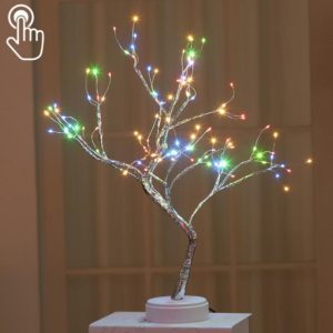 108 LEDs Copper Wire Tree Table Lamp Creative Decoration Touch Control Night Light (Colorful Light) (OEM)