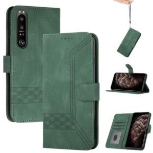 For Sony Xperia 1 III Cubic Skin Feel Flip Leather Phone Case(Dark Green) (OEM)