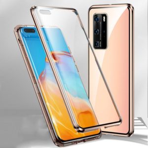 For Huawei P40 Pro Magnetic Metal Frame Double-sided Tempered Glass Case(Gold) (OEM)