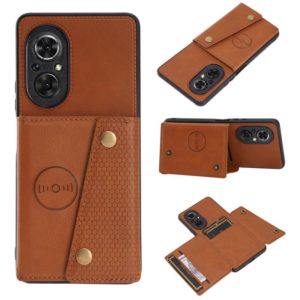 For Honor 50 SE Double Buckle PU + TPU Shockproof Magnetic Case with Card Slots & Holder(Brown) (OEM)