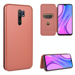For Xiaomi Redmi 9 Carbon Fiber Texture Horizontal Flip TPU + PC + PU Leather Case with Card Slot(Brown) (dibase) (OEM)