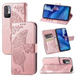 For Xiaomi Redmi Note10 5G Butterfly Love Flowers Embossed Horizontal Flip Leather Case with Holder & Card Slots & Wallet & Lanyard(Rose Gold) (OEM)